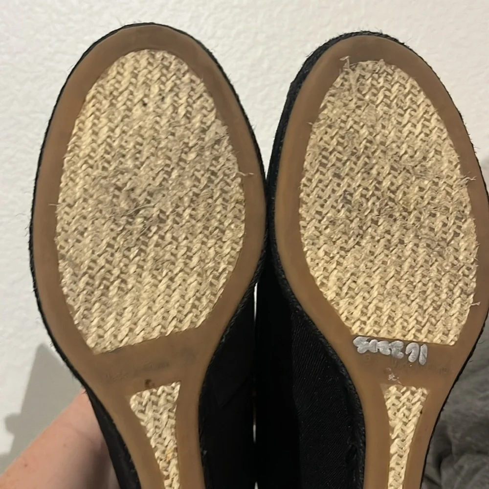 Lauren Ralph Lauren Women’s Nella Canvas Wedge Peep Toe Shoes Size 9.5 Black